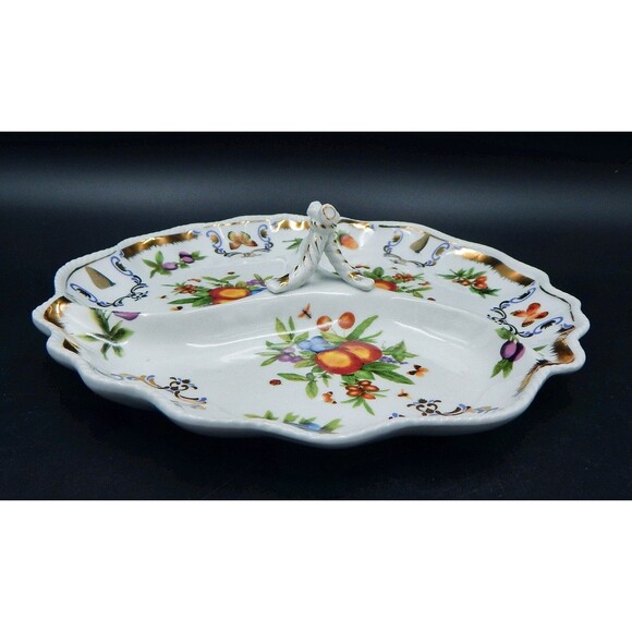I. Godinger & Co. Yorkshire Three Section Divided Porcelain Tidbit Dish 11 Inch - Picture 9 of 13